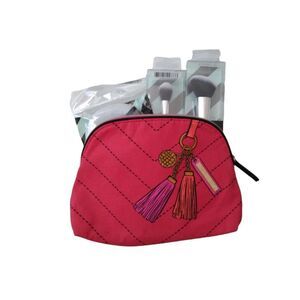 Equate Brushes and Estee Lauder Reddish Pink Make Up Bag & Make Up Tools Bundle
